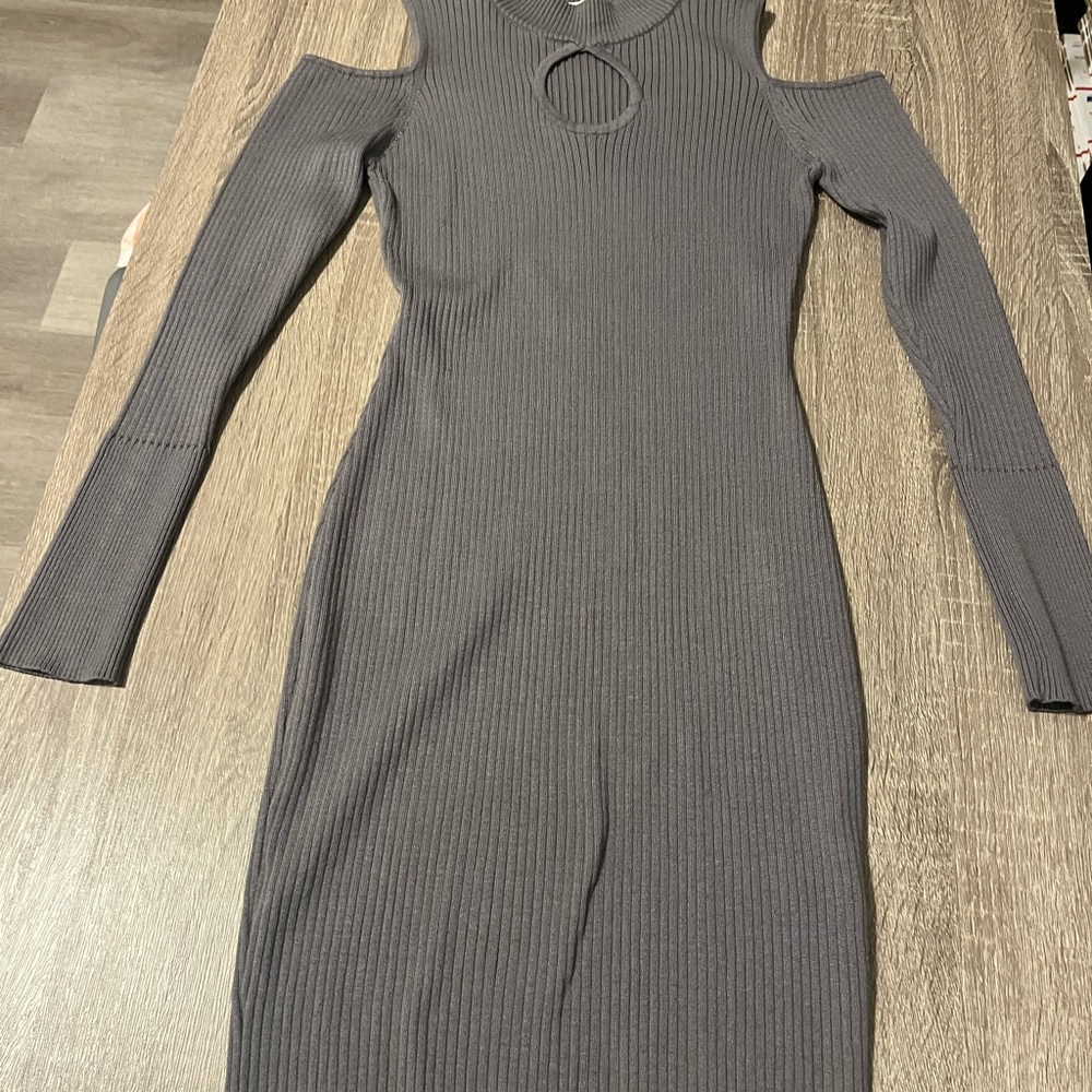 Say What? Charcoal Cold Shoulder Dress